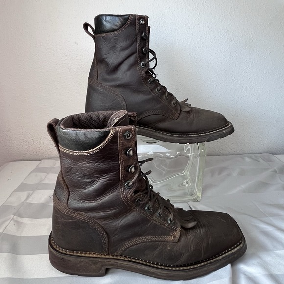 Justin Brown Leather Steel Toe Work Boot with Kiltie  Mens Size 13 D - Picture 1 of 7